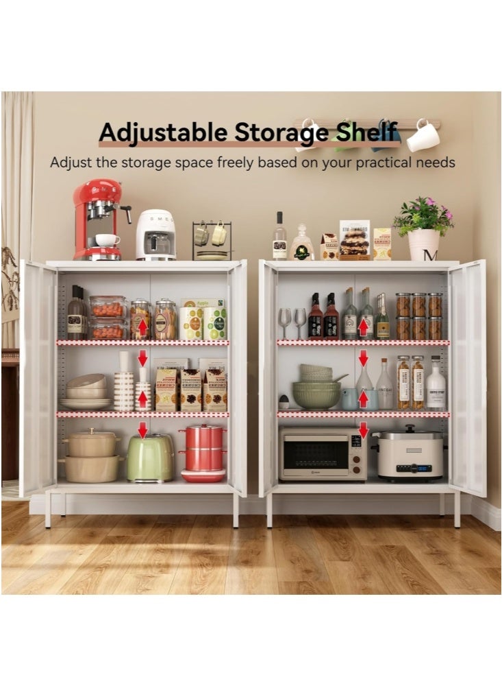 جيجيرو خزانة بوفيه معدنية، خزانة تخزين مطبخ بأرفف، خزانة ركن قهوة، خزانة جانبية للبوفيه، رف قابل للتعديل أبيض - Image 3